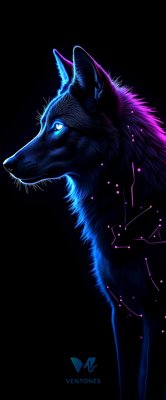 Neon Wolf Digital Art - Blue Purple Cyberpunk Animal Portrait