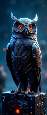 Cybernetic Owl Warrior - Futuristic Blue Sci-Fi Mobile Wallpaper