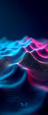 Neon Wave Mountains - Abstract 3D Flowing Digital Landscape