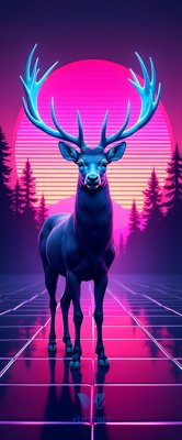 Synthwave Deer Neon Purple Pink Retro 80s Aesthetic Wallpaper