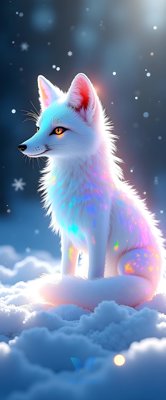 Mystical Arctic Fox in Dreamy Cloud Galaxy with Rainbow Colors