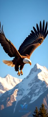 Majestic Eagle Soaring Over Snow-Capped Mountain Peaks
