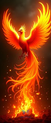 Majestic Phoenix Rising in Golden Flames Mobile Wallpaper