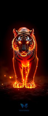 Fiery Tiger with Glowing Eyes - Dark Fantasy Mobile Wallpaper