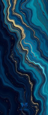 Luxury Blue Ocean Waves Abstract Marble Gold Veins Mobile Wallpaper