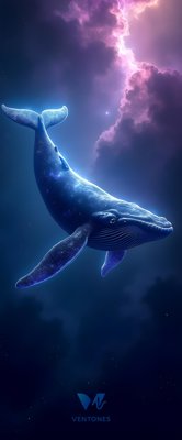 Cosmic Whale Swimming Through Starry Purple Nebula Sky