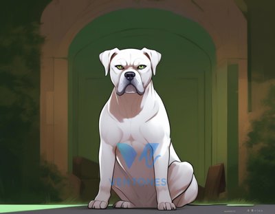White Bulldog Portrait in Green Archway Digital Art Wallpaper