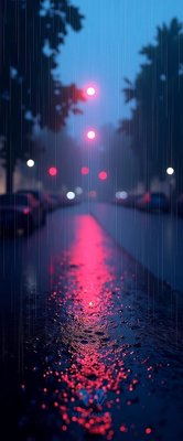 Neon Rain City Street - Blurred Bokeh Lights Mobile Wallpaper