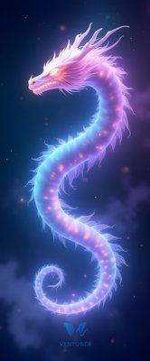 Ethereal Dragon Spirit in Cosmic Purple Blue Galaxy Space