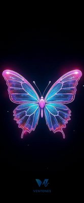 Neon Butterfly Digital Art - Vibrant Pink Blue Glowing Wings