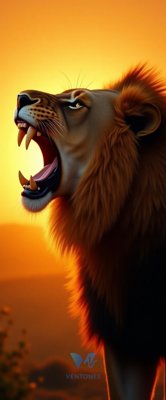 Roaring Lion Orange Sunset Digital Art Mobile Wallpaper