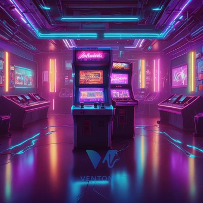Neon Cyberpunk Arcade Gaming Room Purple Pink Aesthetic