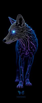 Neon Wolf Circuit Board Digital Art Blue Purple Glow
