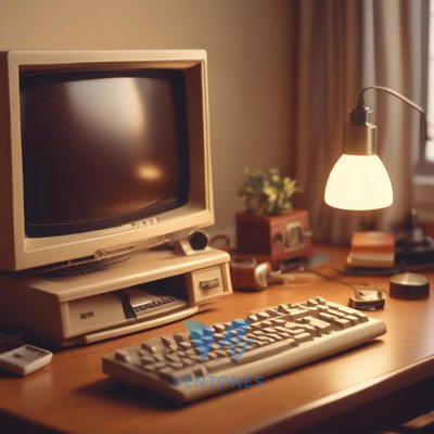 Vintage Retro Computer Setup with Warm Amber Lighting Aesthetic