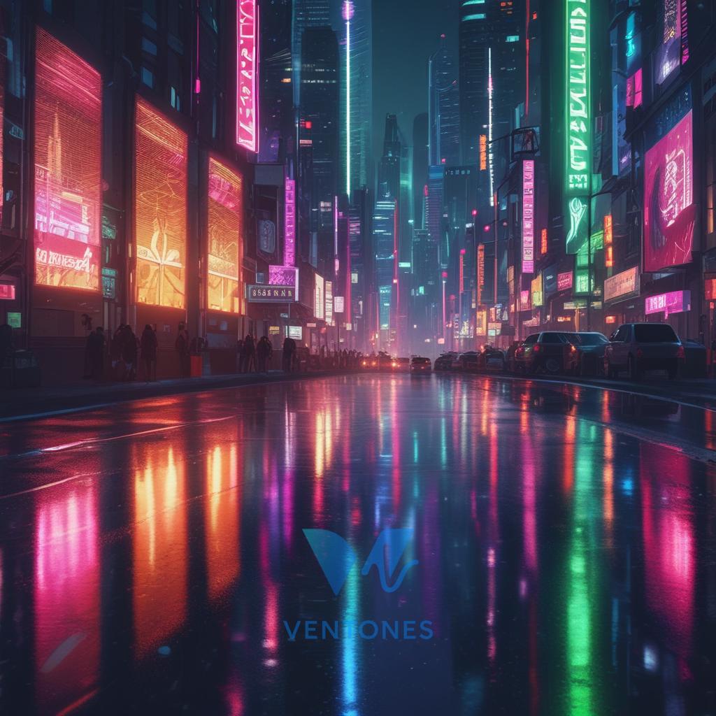 Neon Megacity Reflections - AI Generated Wallpaper