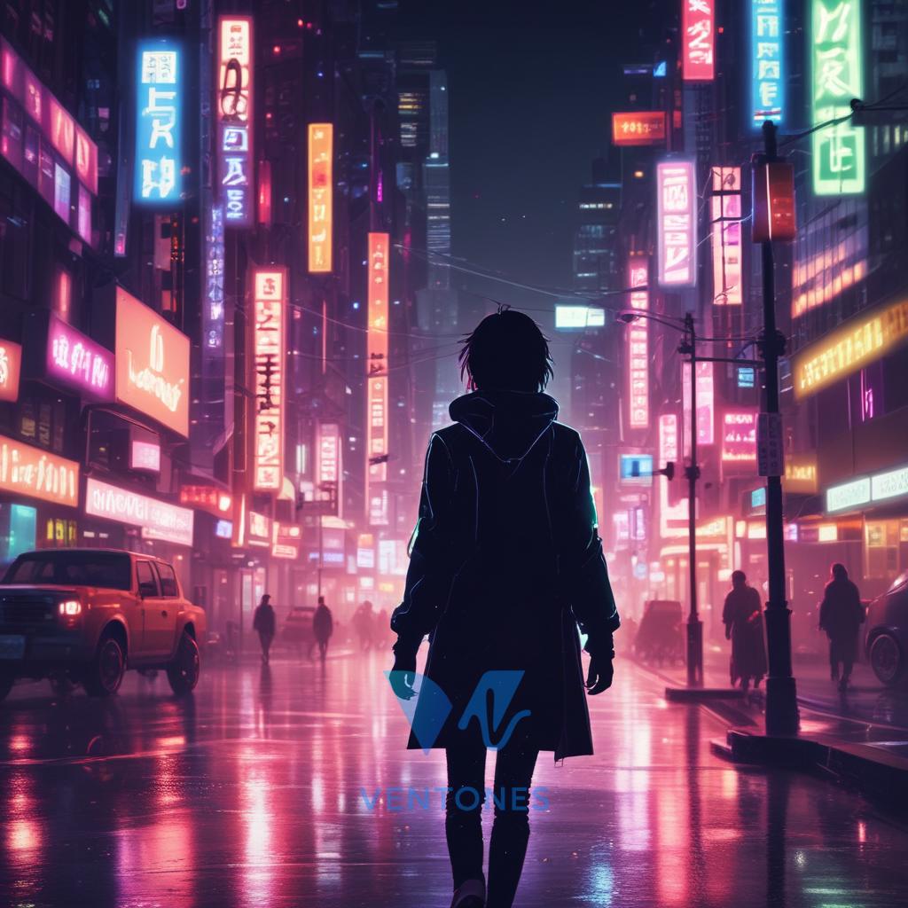 Neon Anime Street Walker - AI Generated Wallpaper