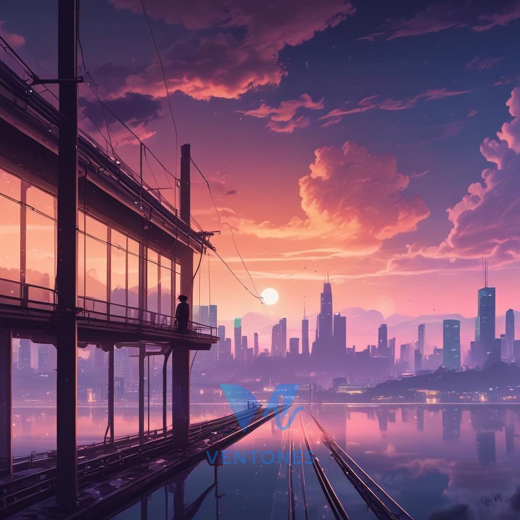 Sunset Rail Skyline - 4K Anime Cityscape - AI Generated Wallpaper