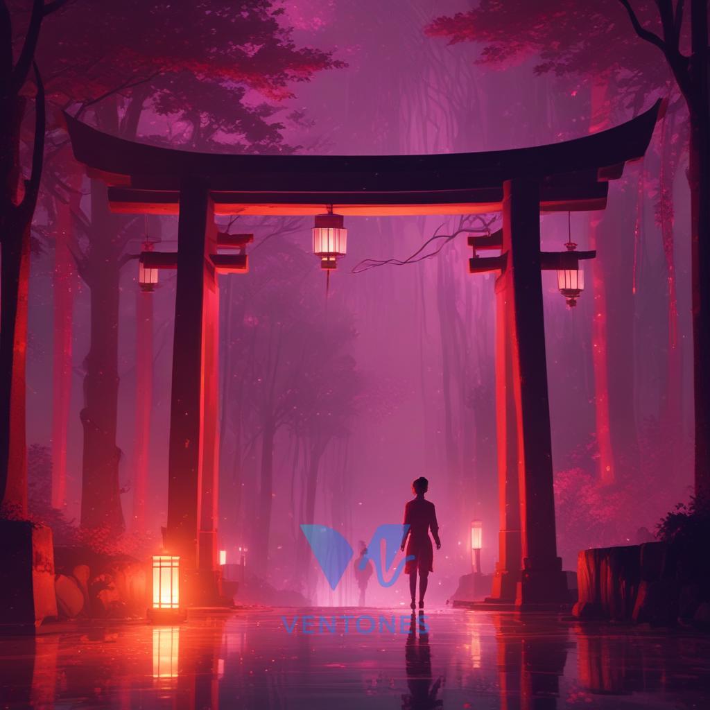Crimson Shrine Walk - AI Generated Wallpaper