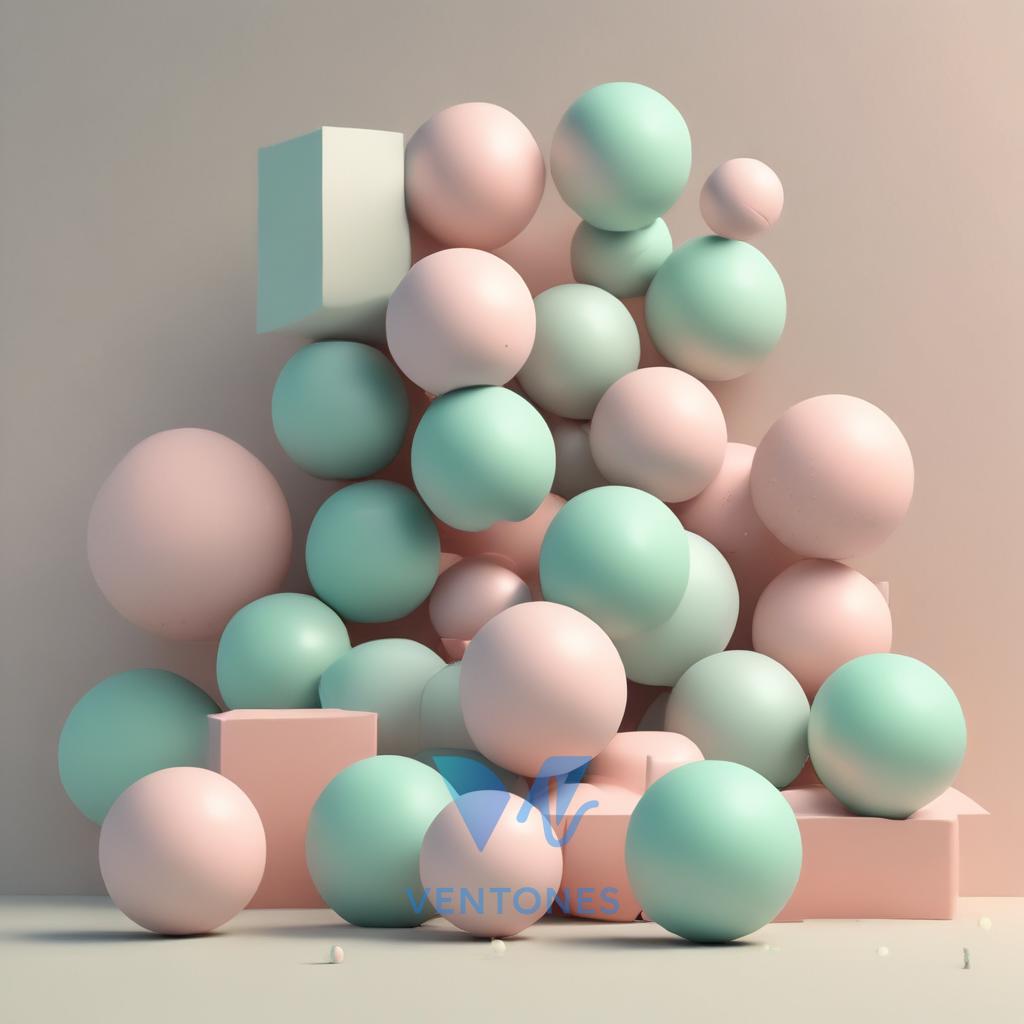 Pastel Spheres Abstract 3D Render - Mint Pink Geometric Art - AI Generated Wallpaper
