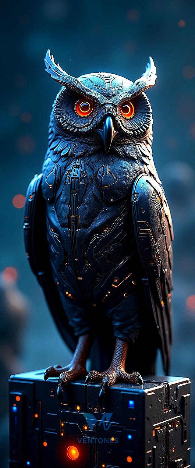 Cybernetic Owl Warrior - Futuristic Blue Sci-Fi Mobile Wallpaper - AI Generated Wallpaper