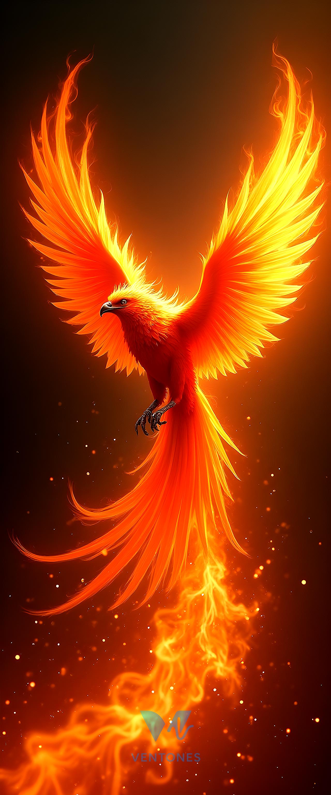 Majestic Phoenix Rising in Flames - Fire Bird Mobile Wallpaper - AI Generated Wallpaper