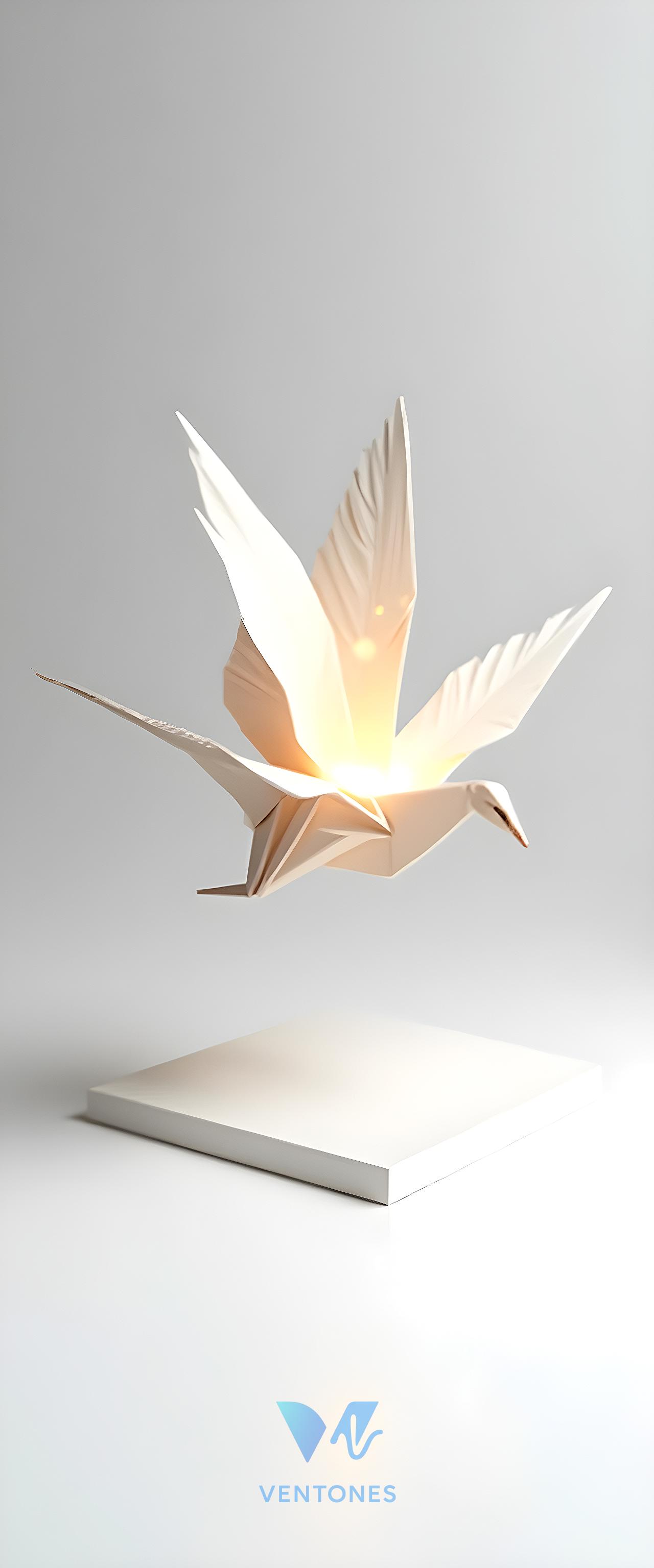 Illuminated Paper Bird Sculpture - Minimalist 3D Art Wallpaper - AI Generated Wallpaper