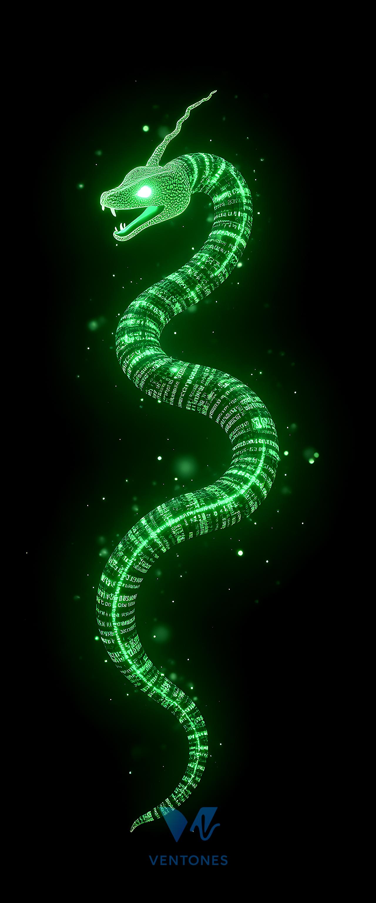 Digital Dragon Snake Hologram Green Neon Cyber Fantasy Wallpaper - AI Generated Wallpaper