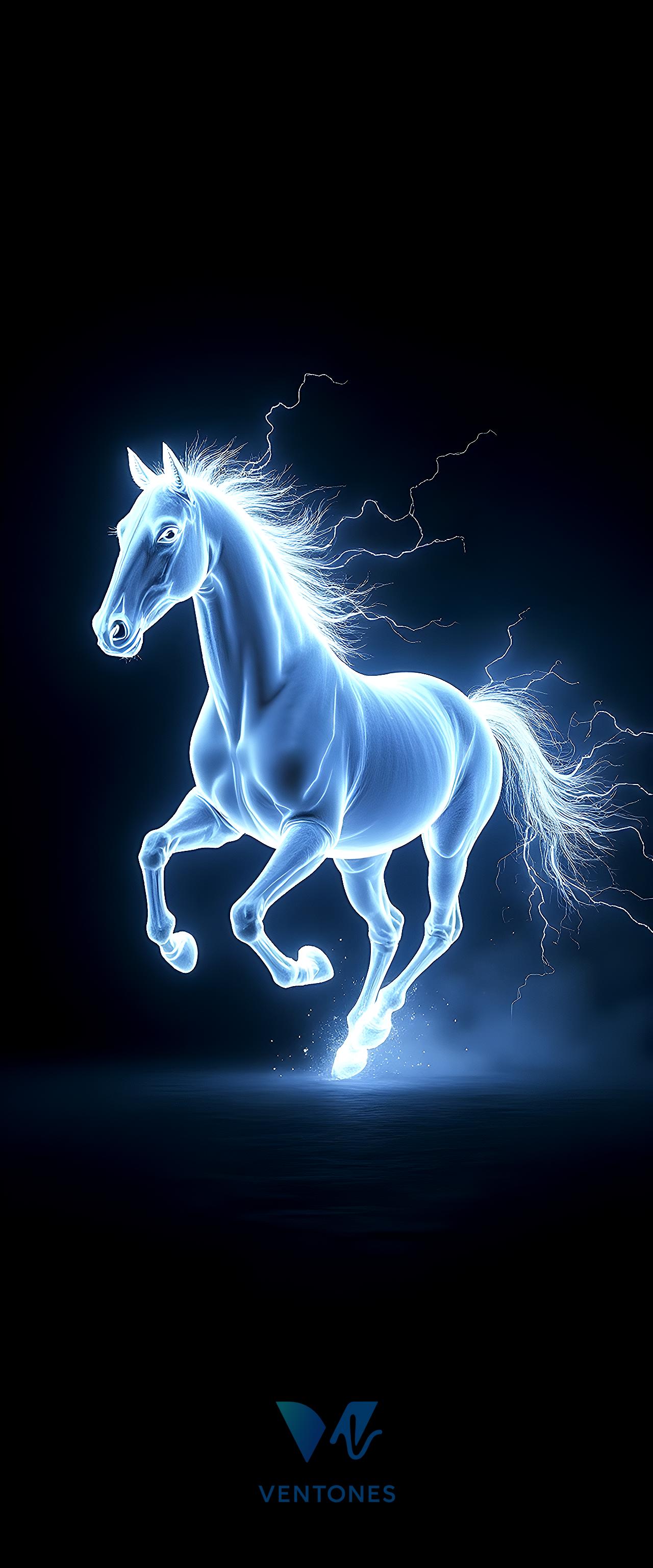 Electric Blue Lightning Unicorn Galloping Through Storm Energy - AI Generated Wallpaper