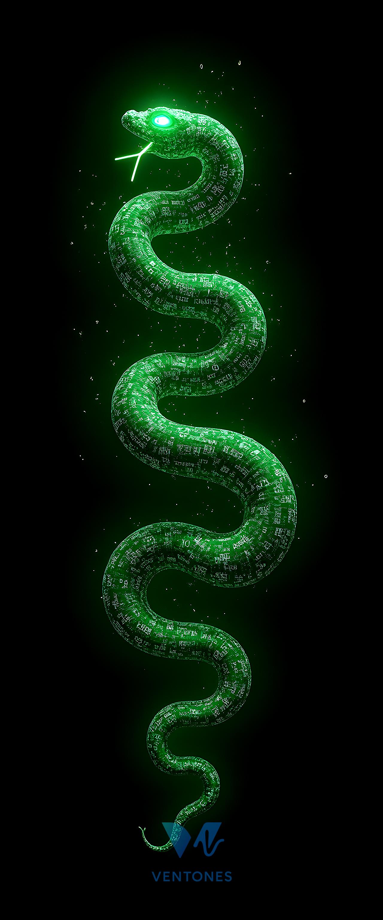 Digital Cyber Snake Green Neon Futuristic Mobile Wallpaper - AI Generated Wallpaper