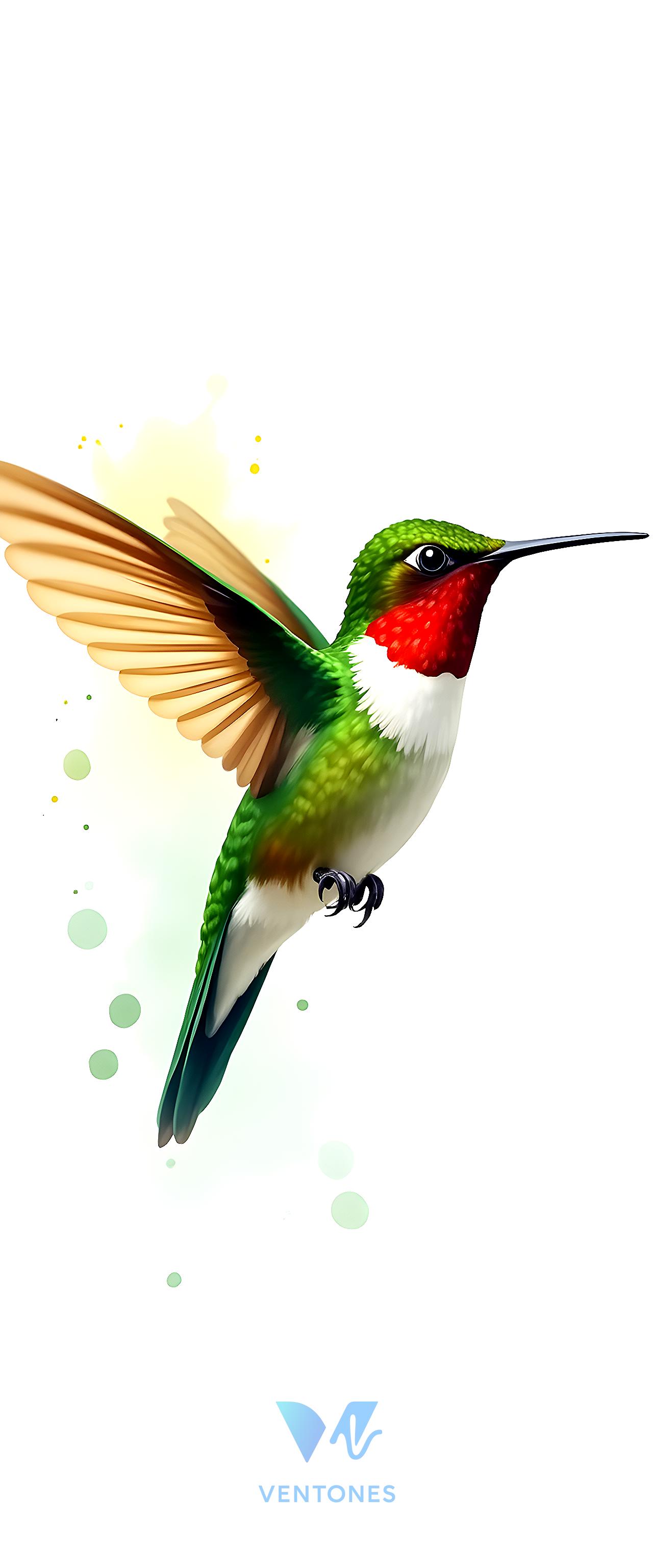 Vibrant Ruby-Throated Hummingbird in Flight Digital Art - AI Generated Wallpaper
