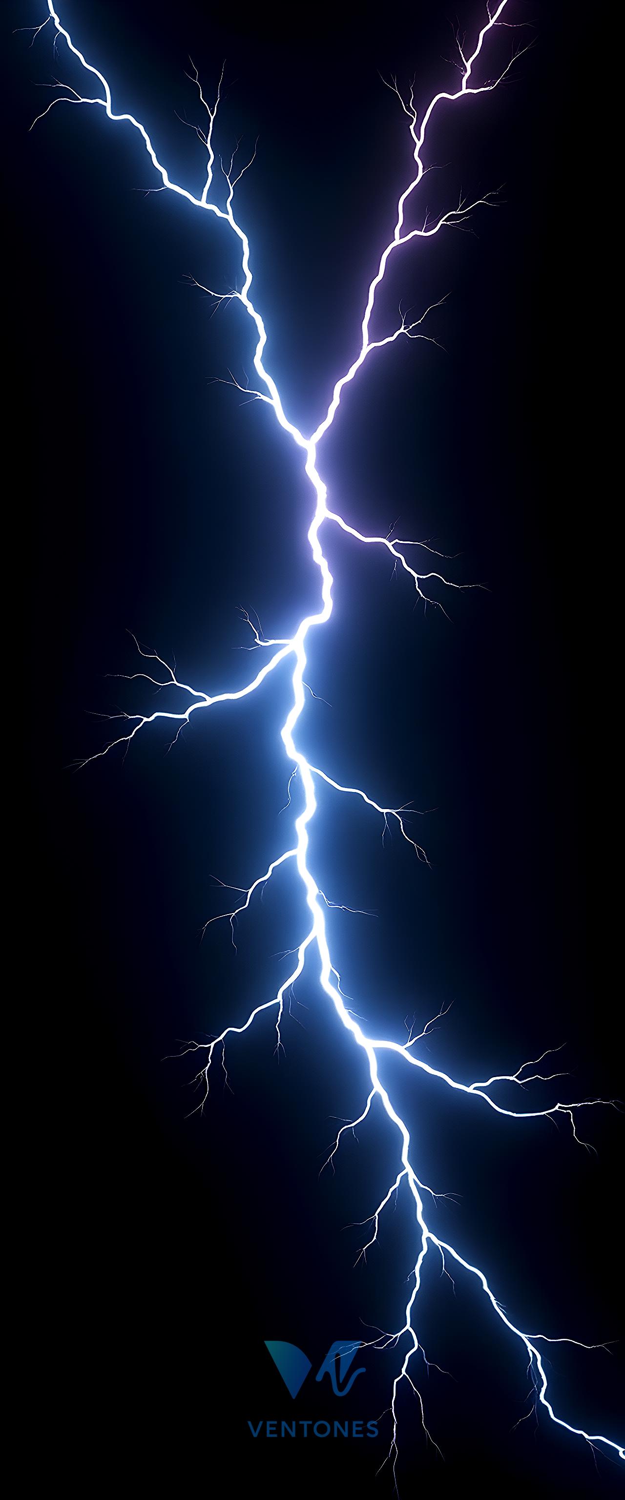 Electric Blue Lightning Bolt Strike on Black Background - AI Generated Wallpaper