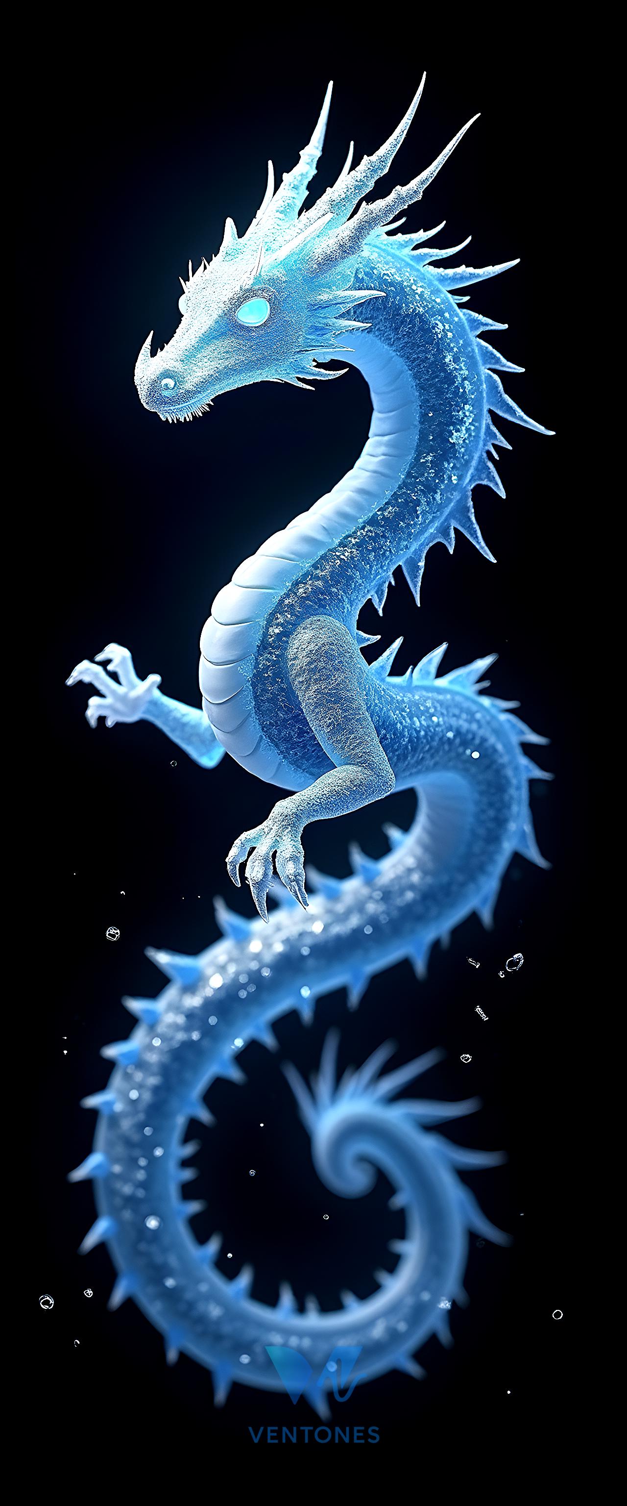 Ice Blue Dragon Fantasy Art Mobile Wallpaper - AI Generated Wallpaper