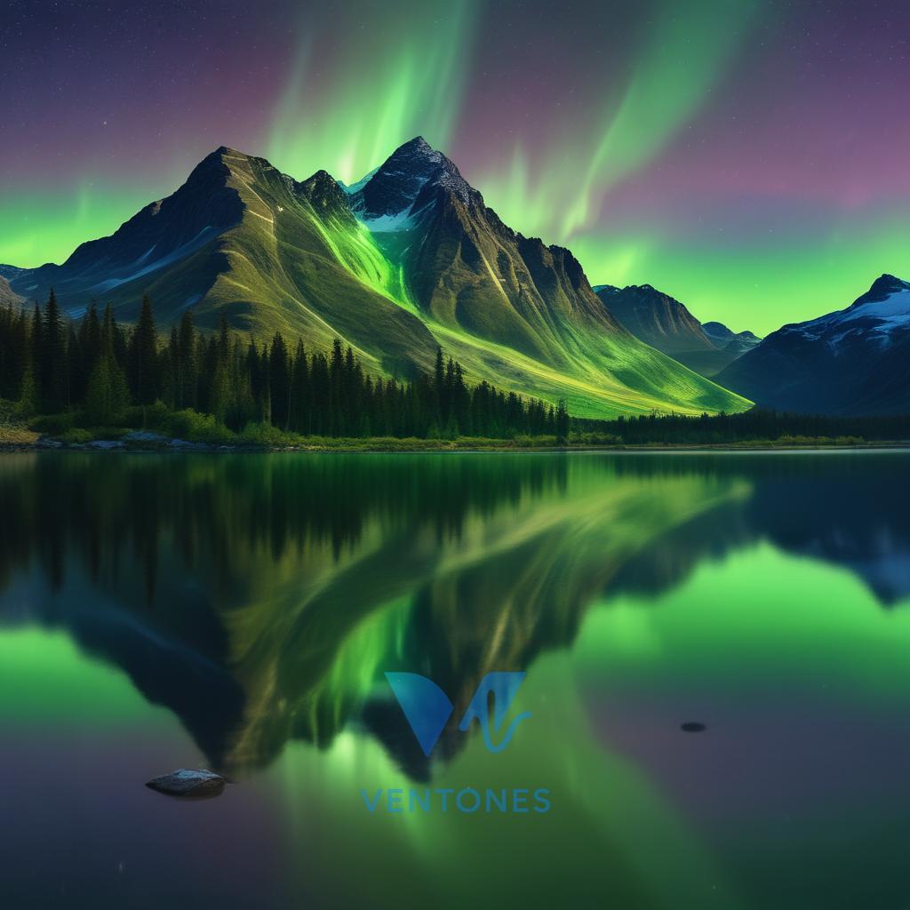 Stunning Aurora Over Serene Mountain Lake Wallpaper - AI Generated Wallpaper