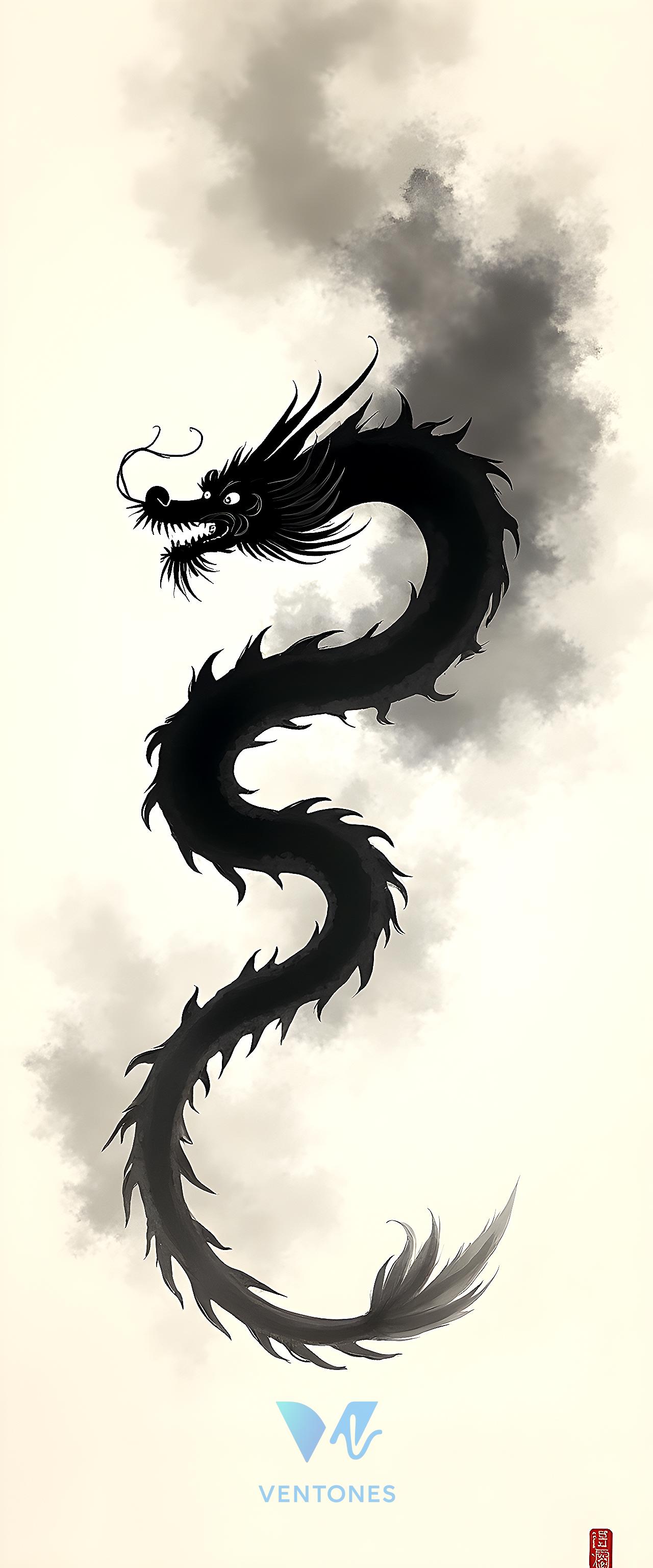 Black Dragon Silhouette in Stormy Clouds Mobile Wallpaper - AI Generated Wallpaper