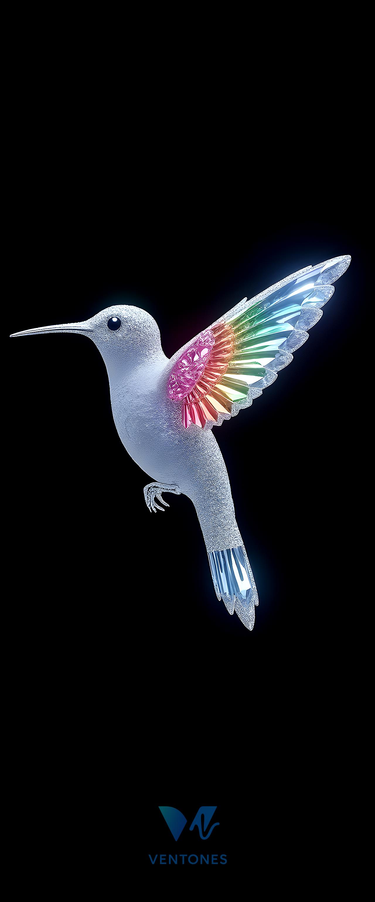 Crystal Glass Hummingbird Rainbow Wings Black Background - AI Generated Wallpaper