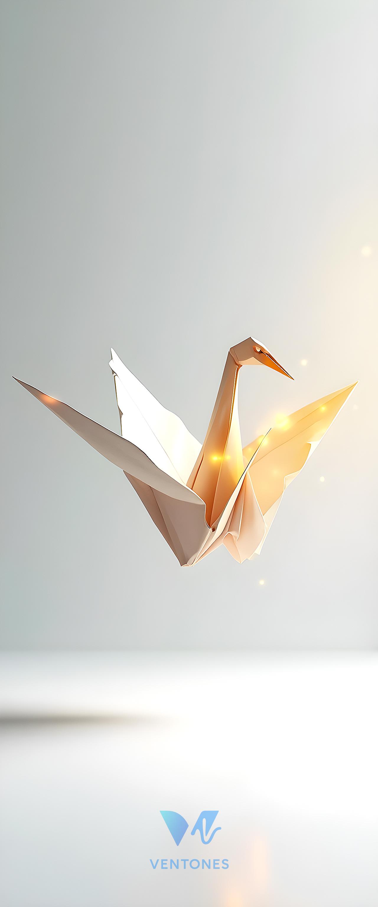 Luminous Origami Crane with Golden Light Effects - AI Generated Wallpaper