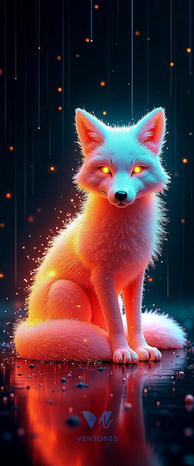 Mystical Fire Fox with Glowing Eyes - Fantasy Digital Art - AI Generated Wallpaper