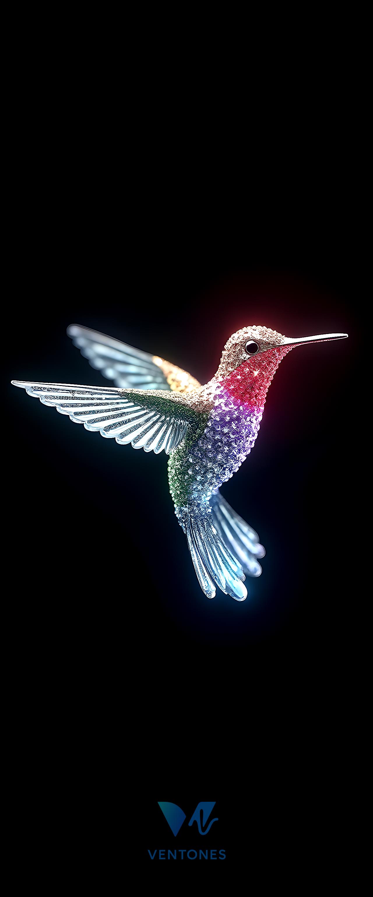 Crystalline Hummingbird - Luminous Glass Bird Mobile Wallpaper - AI Generated Wallpaper