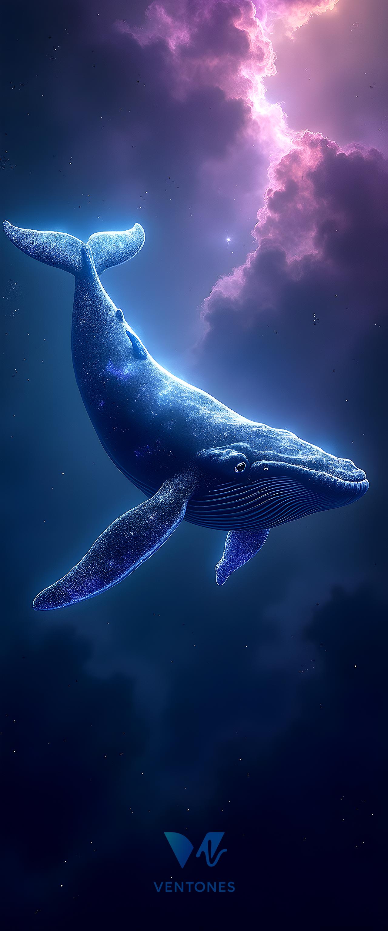 Cosmic Whale Swimming Through Starry Purple Nebula Sky - AI Generated Wallpaper