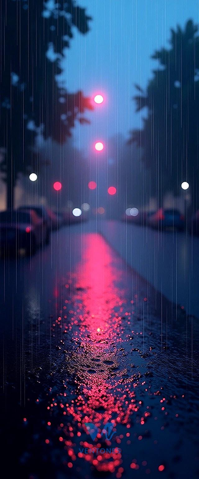 Neon Rain City Street - Blurred Bokeh Lights Mobile Wallpaper - AI Generated Wallpaper