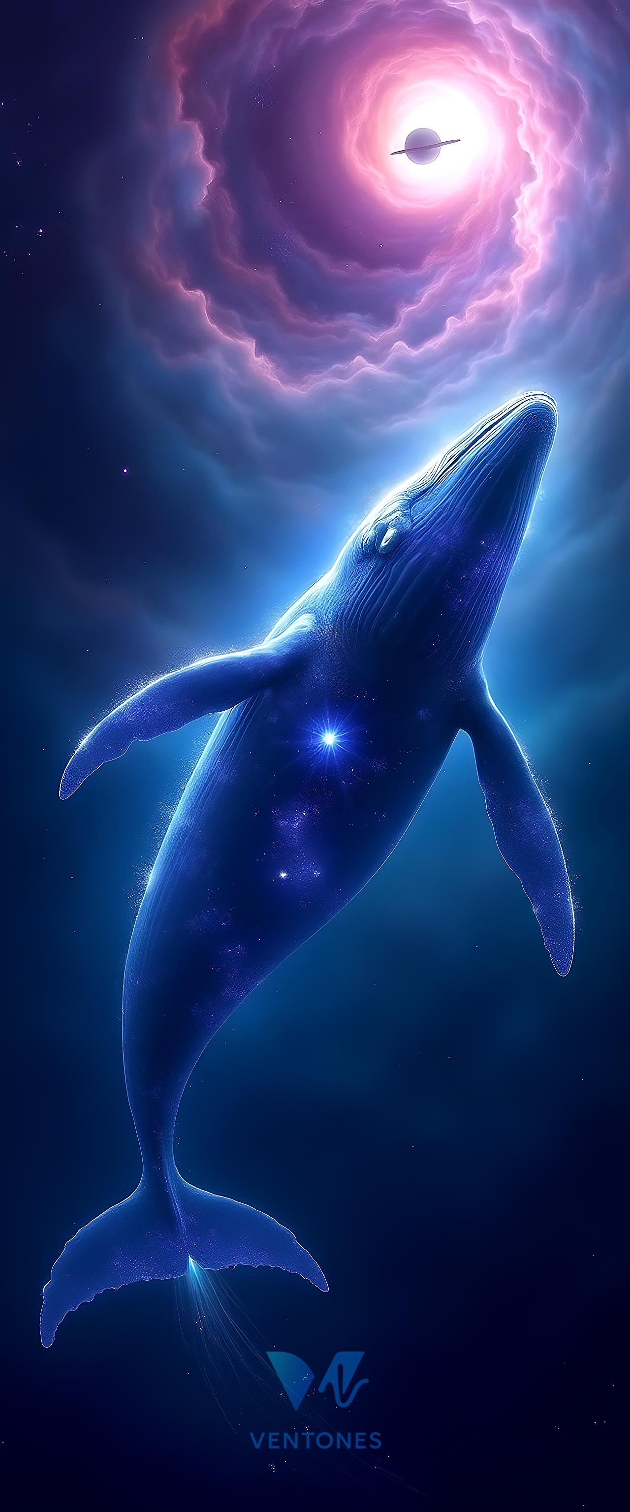 Cosmic Whale in Galaxy Black Hole Space Fantasy Digital Art - AI Generated Wallpaper