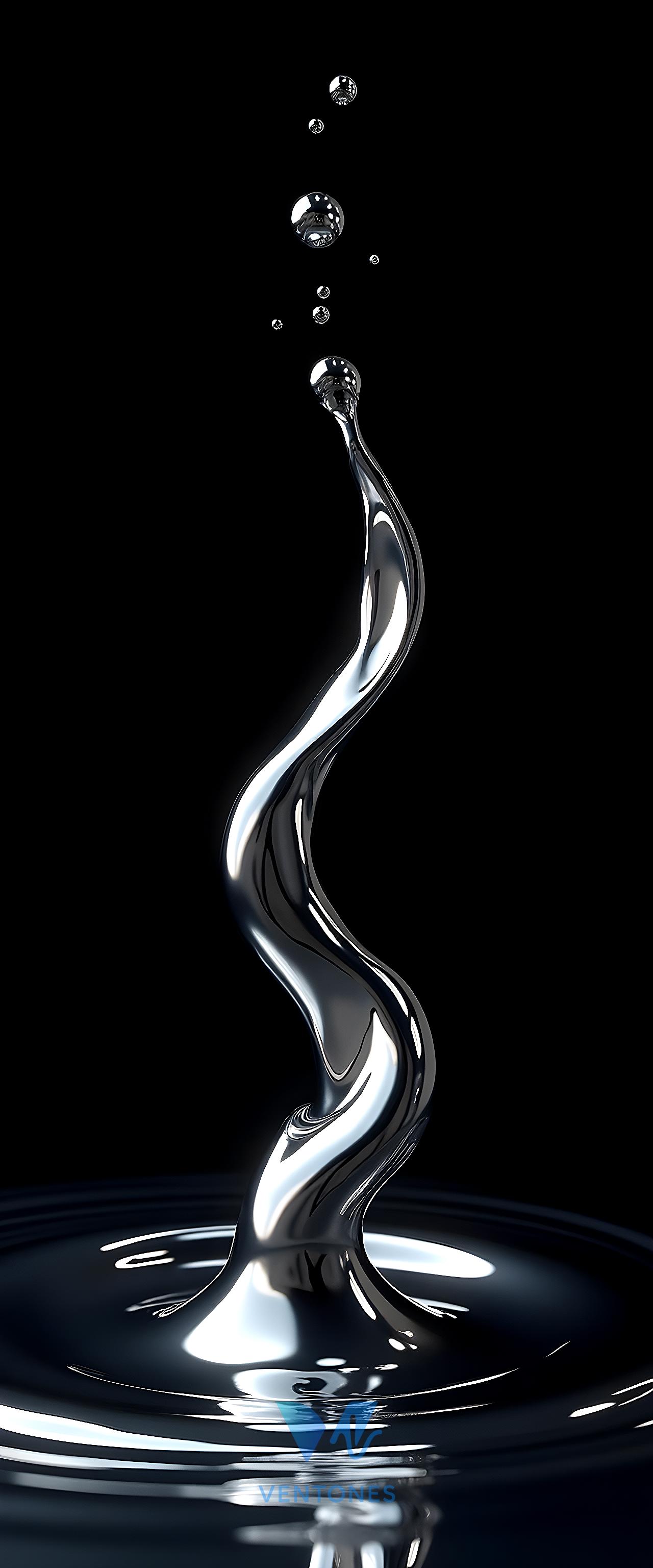 Liquid Mercury Water Splash Abstract Art Black Background - AI Generated Wallpaper