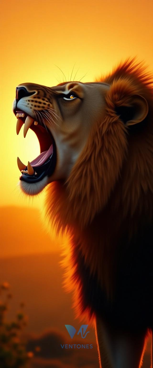 Roaring Lion Orange Sunset Digital Art Mobile Wallpaper - AI Generated Wallpaper