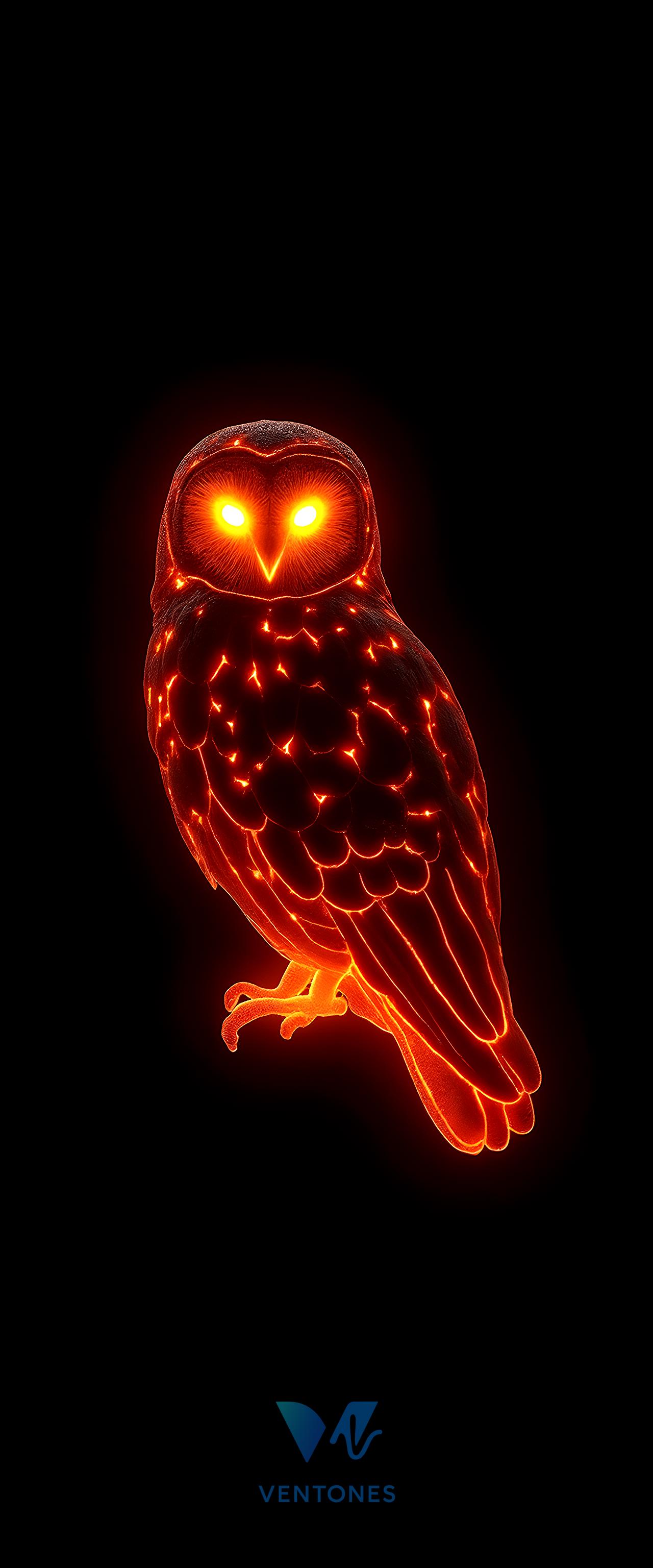 Glowing Red Neon Owl Digital Art Mobile Wallpaper - AI Generated Wallpaper