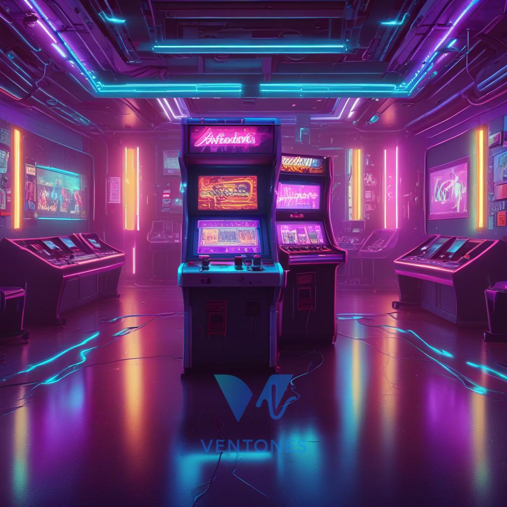 Neon Cyberpunk Arcade Gaming Room Purple Pink Aesthetic - AI Generated Wallpaper