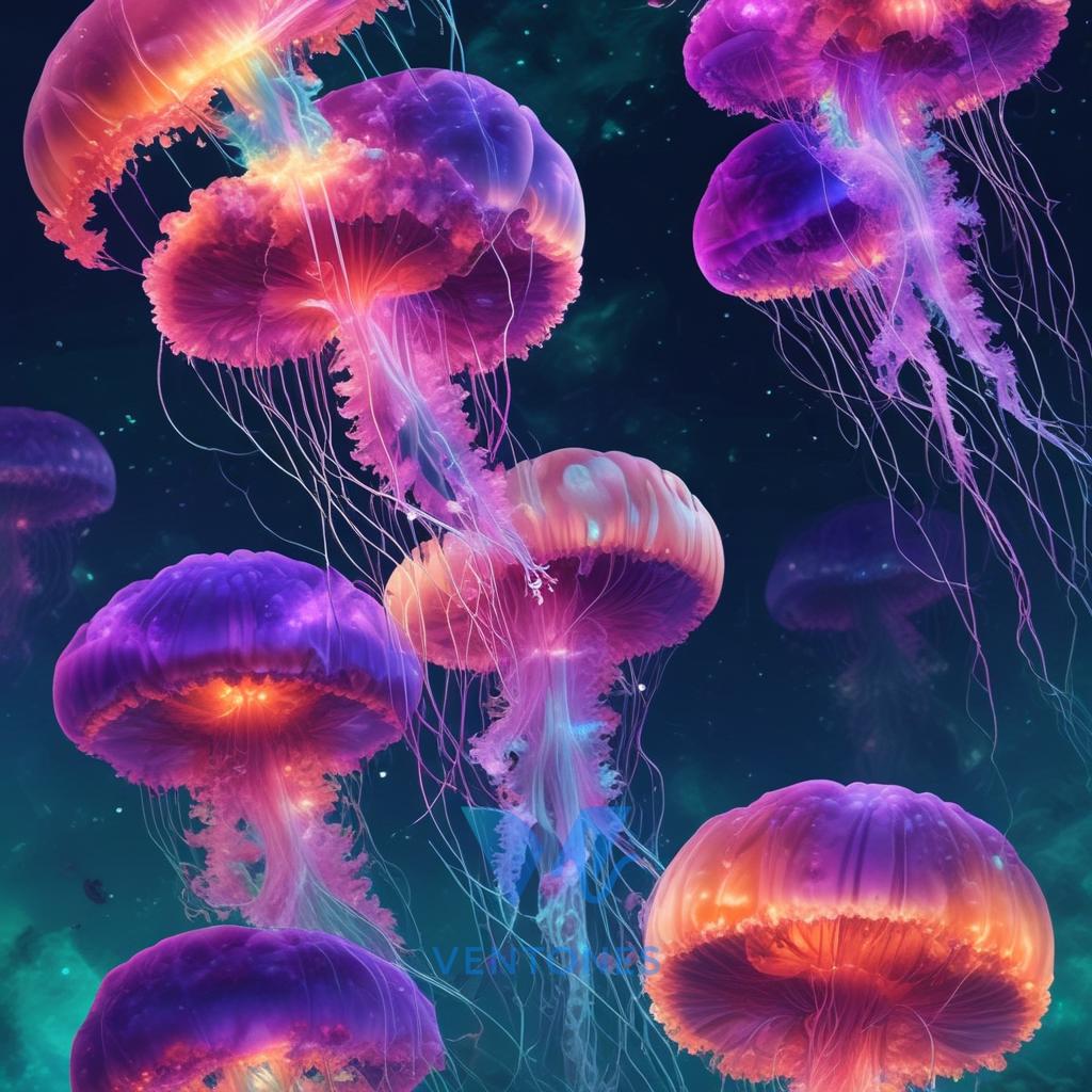 Vibrant Jellyfish Drift: A Mesmerizing Underwater Wonderland - AI Generated Wallpaper