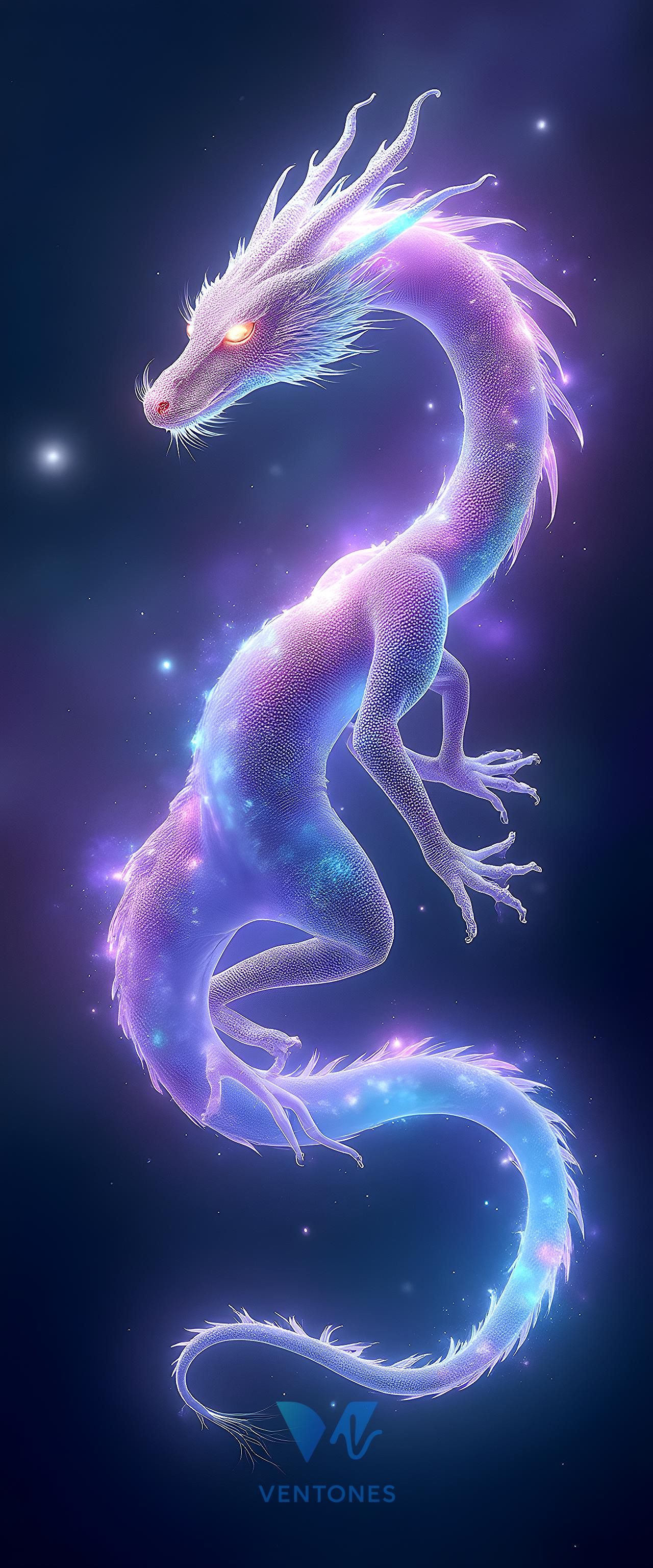 Ethereal Purple Dragon in Cosmic Space - Fantasy Art Wallpaper - AI Generated Wallpaper
