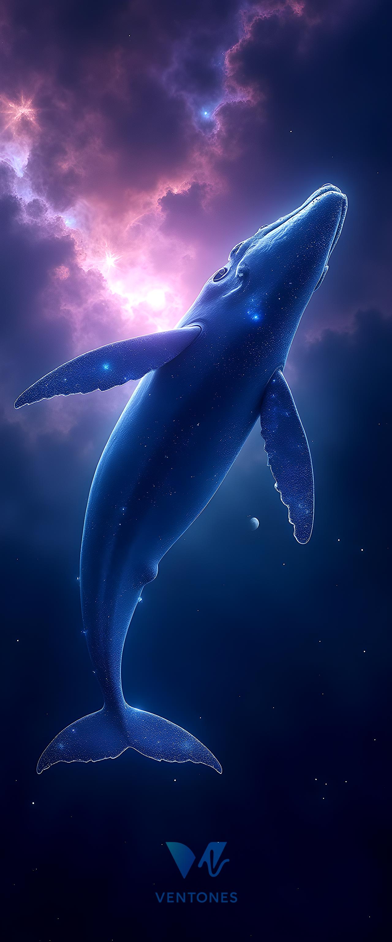 Cosmic Blue Whale Swimming Through Starry Galaxy Nebula Space - AI Generated Wallpaper