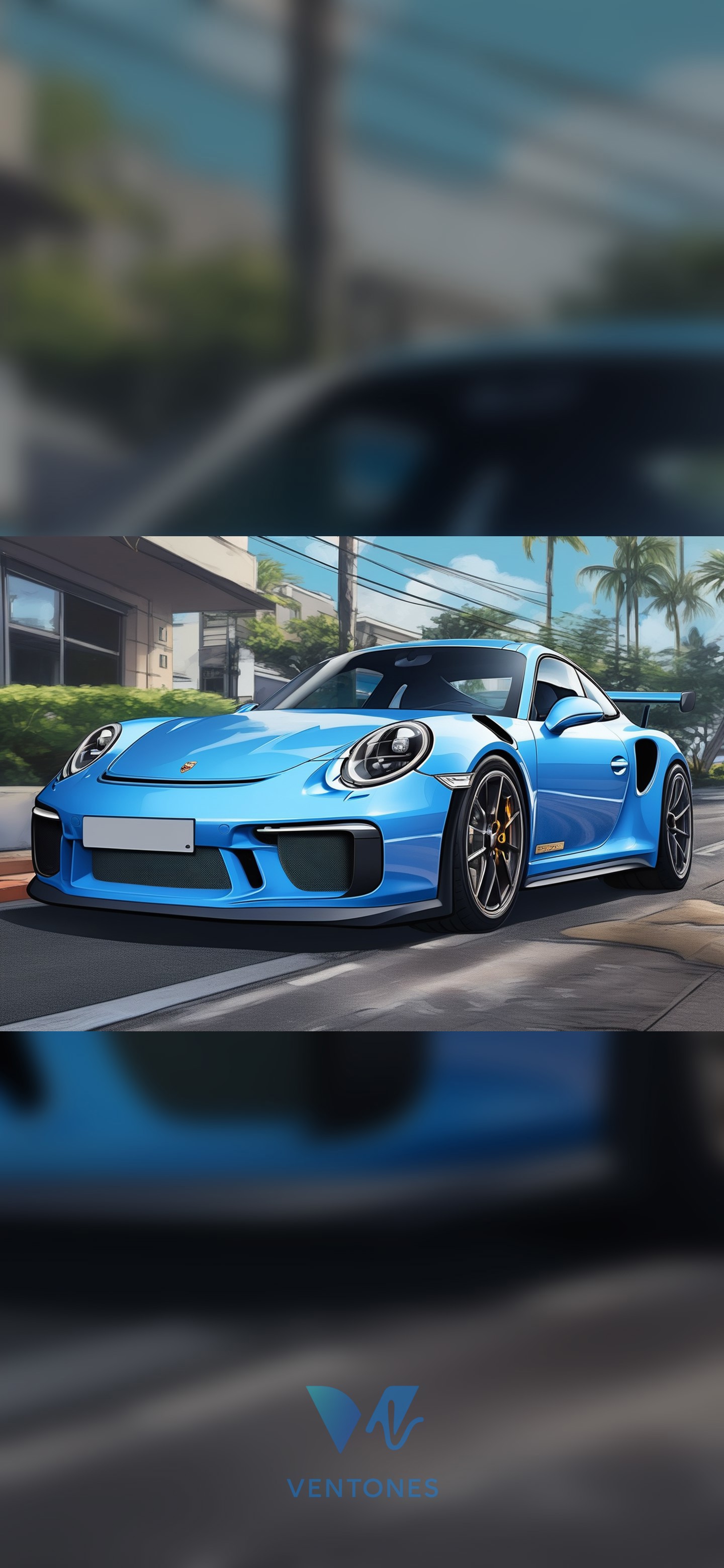 Blue Porsche GT3 RS Sports Car Street Scene Mobile Wallpaper - AI Generated Wallpaper